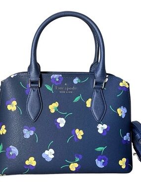 Kate Spade Darcy Small Satchel in the Road Trip Flora Blue Multi pattern.